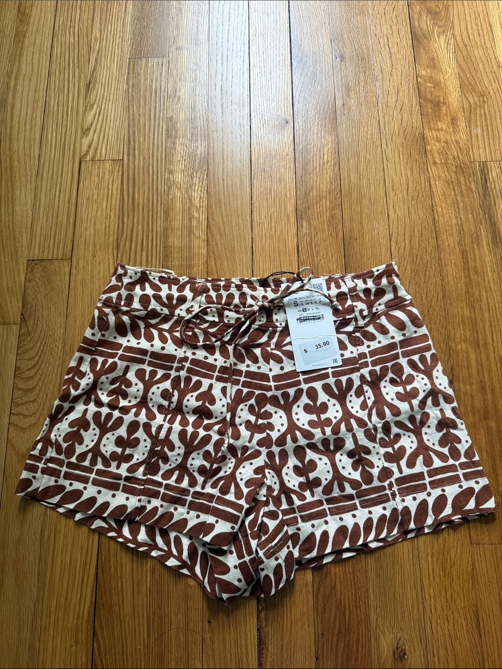 Zara Brown & Cream Printed Drawstring Bermudas